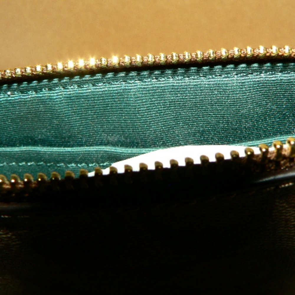 ♦Coach VTG Corner Zip Wristlet F58035-Khaki & Dark Turquoise- Brand New With Tag - Picture 3 of 16